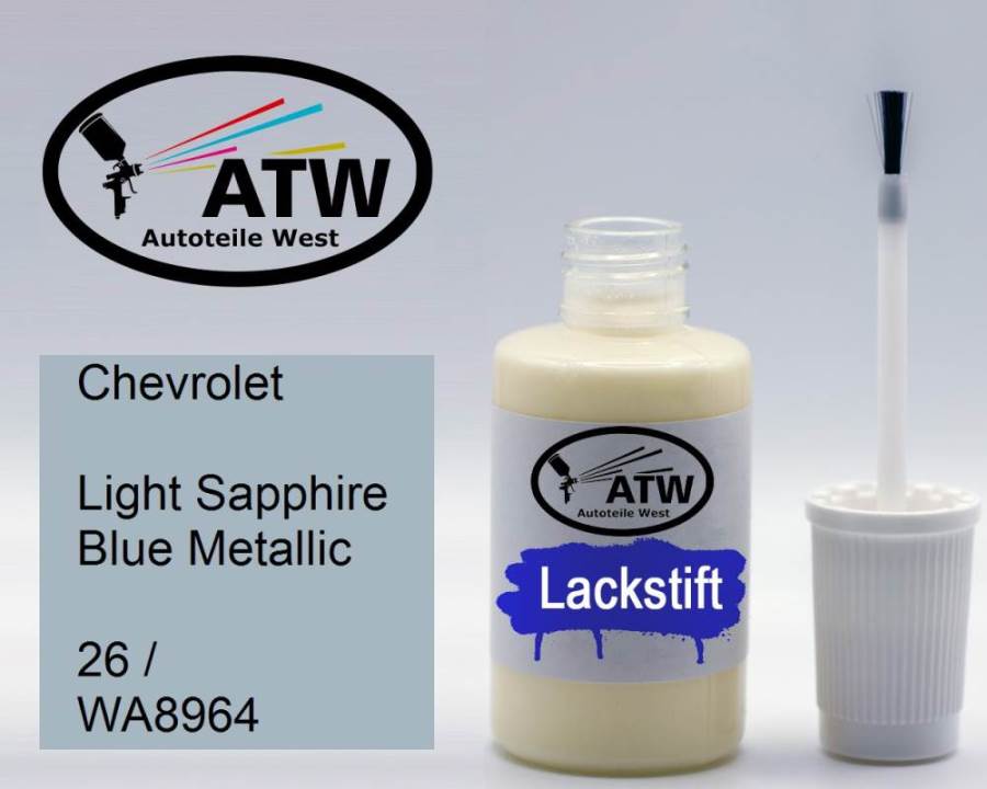 Chevrolet, Light Sapphire Blue Metallic, 26 / WA8964: 20ml Lackstift, von ATW Autoteile West.